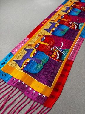 Laurel Burch "Fantastic Felines" 100% Silk Fringe Scarf